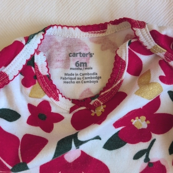 carter's winter christmas floral cotton long sleeve bodysuit 6 months baby girl - Picture 3 of 5